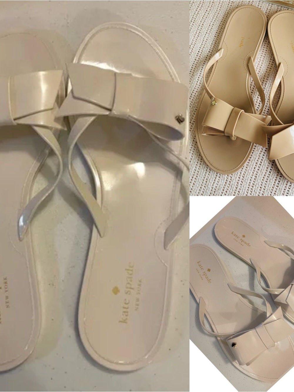 kate spade Cream Patent Bow Thong Sandals